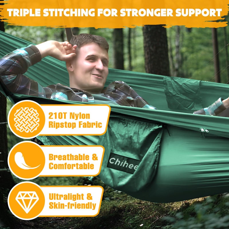 Chihee Ultra-Light Travel Camping Hammock Pop-up Net Hammock 660lbs Load Capacity,Breathable,Quick-Drying Parachute Nylon 2 Premium Carabiners,2 Tree Slings Included for Outdoor Backpacking Hiking - Image 2